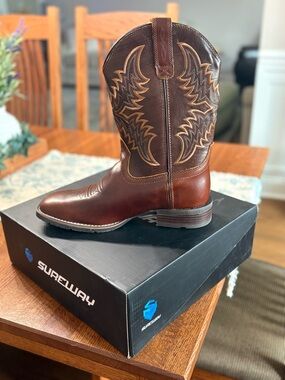 SUREWAY Men's 10 Western Cowboy Boots 10" Full Grain Leather Rubber Sole